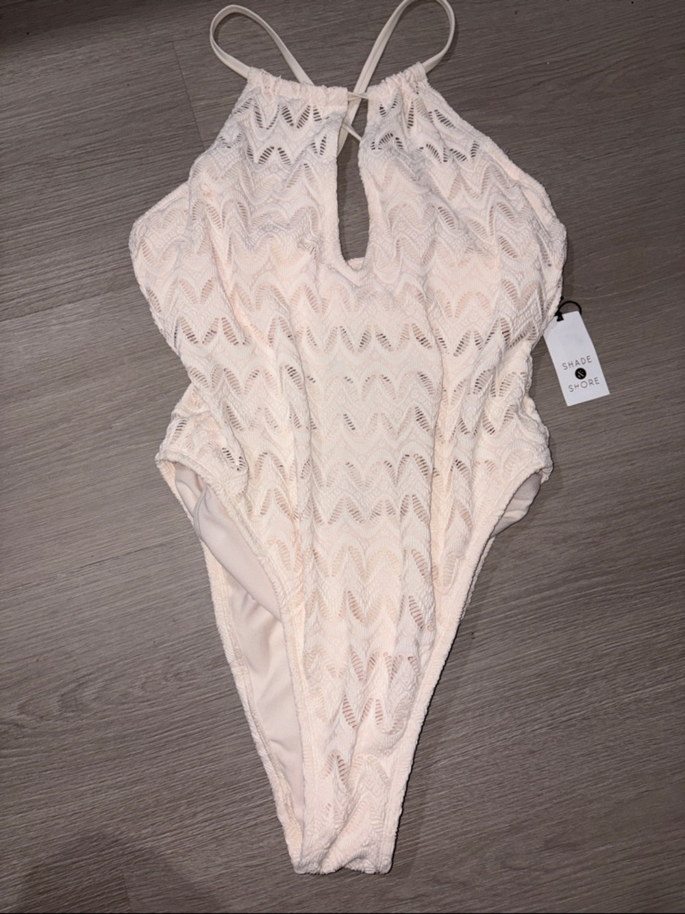 Shade & Shore Cream Lace-Overlay One-Piece Swimsuit